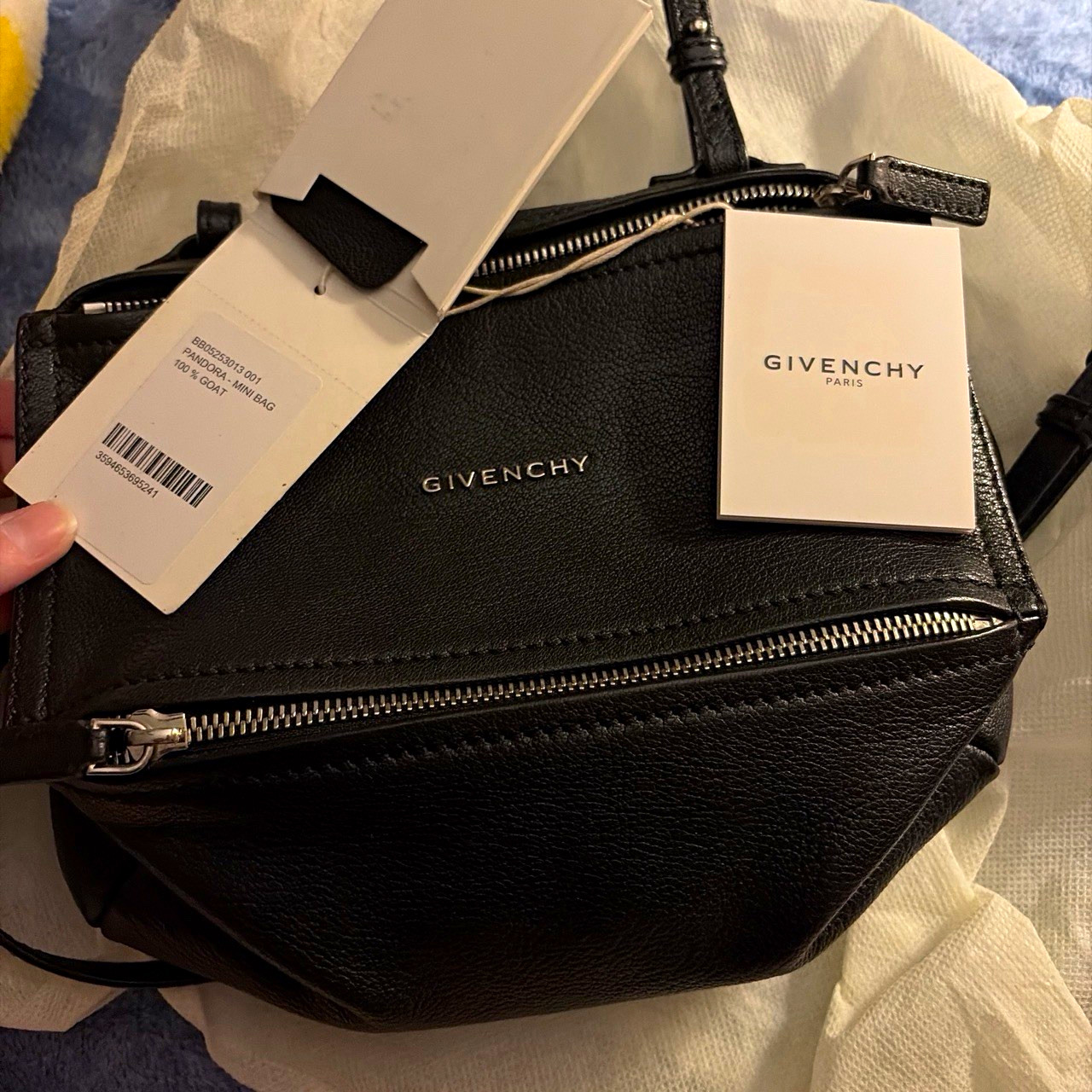Givenchy Mini Crossbody Bag Black Zip, Adjustable Strap, Silver Hardware Logo