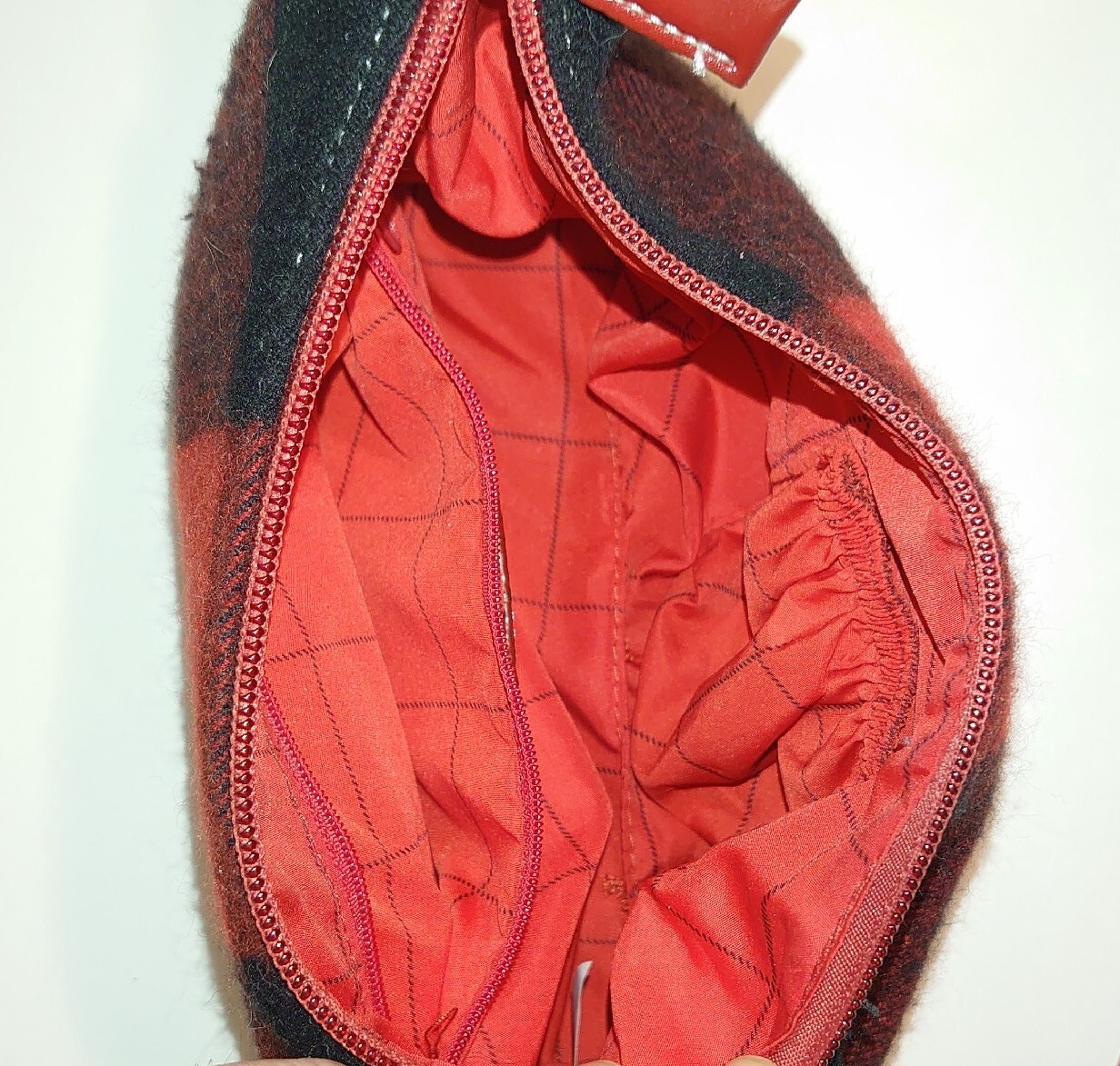 Handbag Purse Red Plaid Top Handle Wool Blend 9″x5″ Faux Leather Bottom & Strap