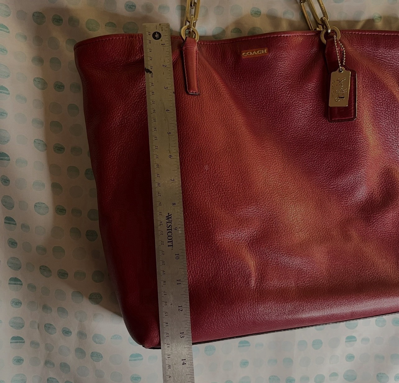 Coach Madison Scarlet Red Large Tote Shoulder Bag Chain Logo Magnetic Women