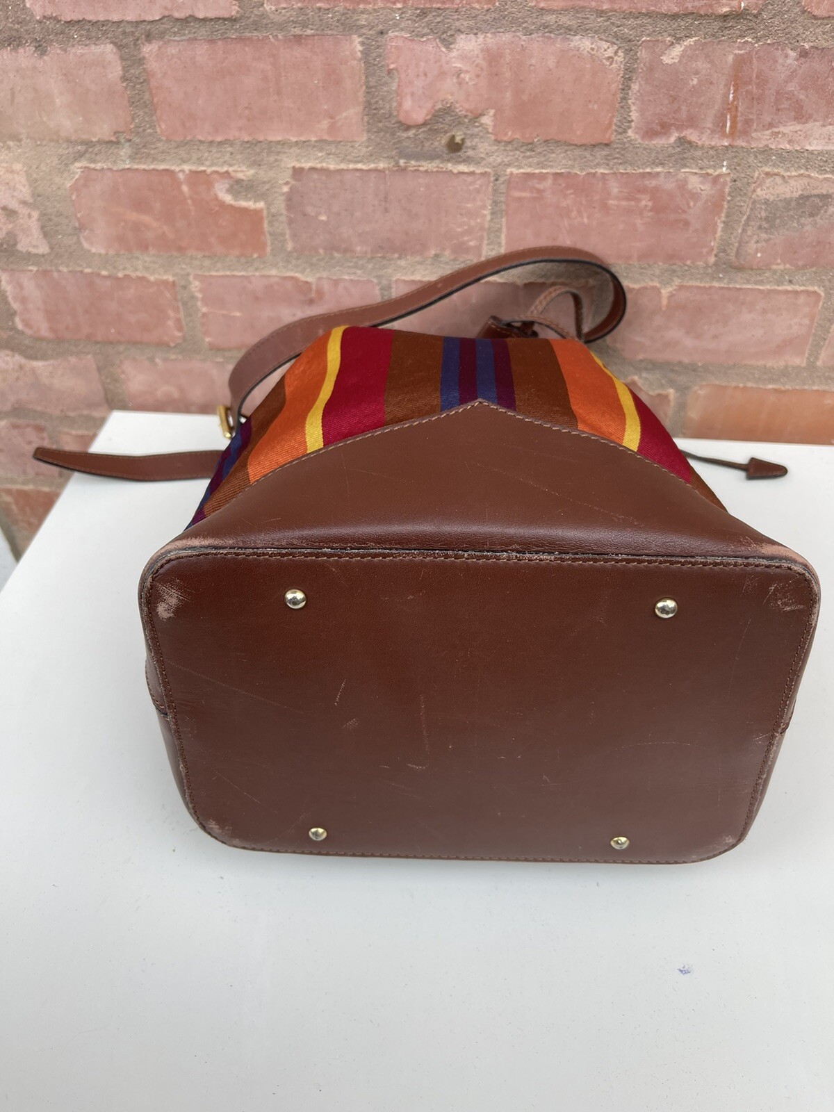 Vintage Céline Sangle Seau Striped Canvas Bucket Bag Crossbody Leather 1994 M94