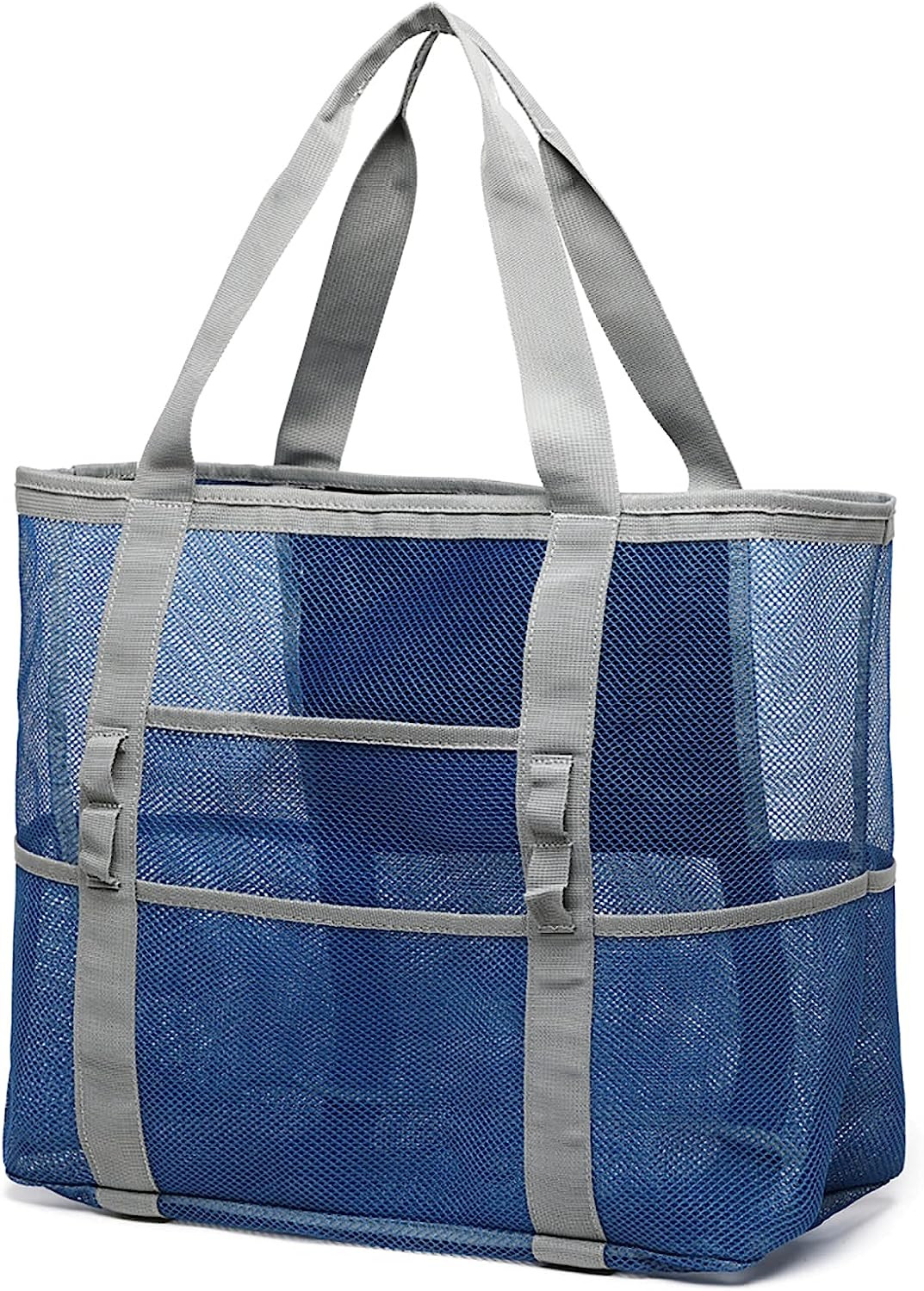 Mesh Beach Bag Family Large Tote Bag 9 Pockets For Swim Pool Toys Cruise Beach