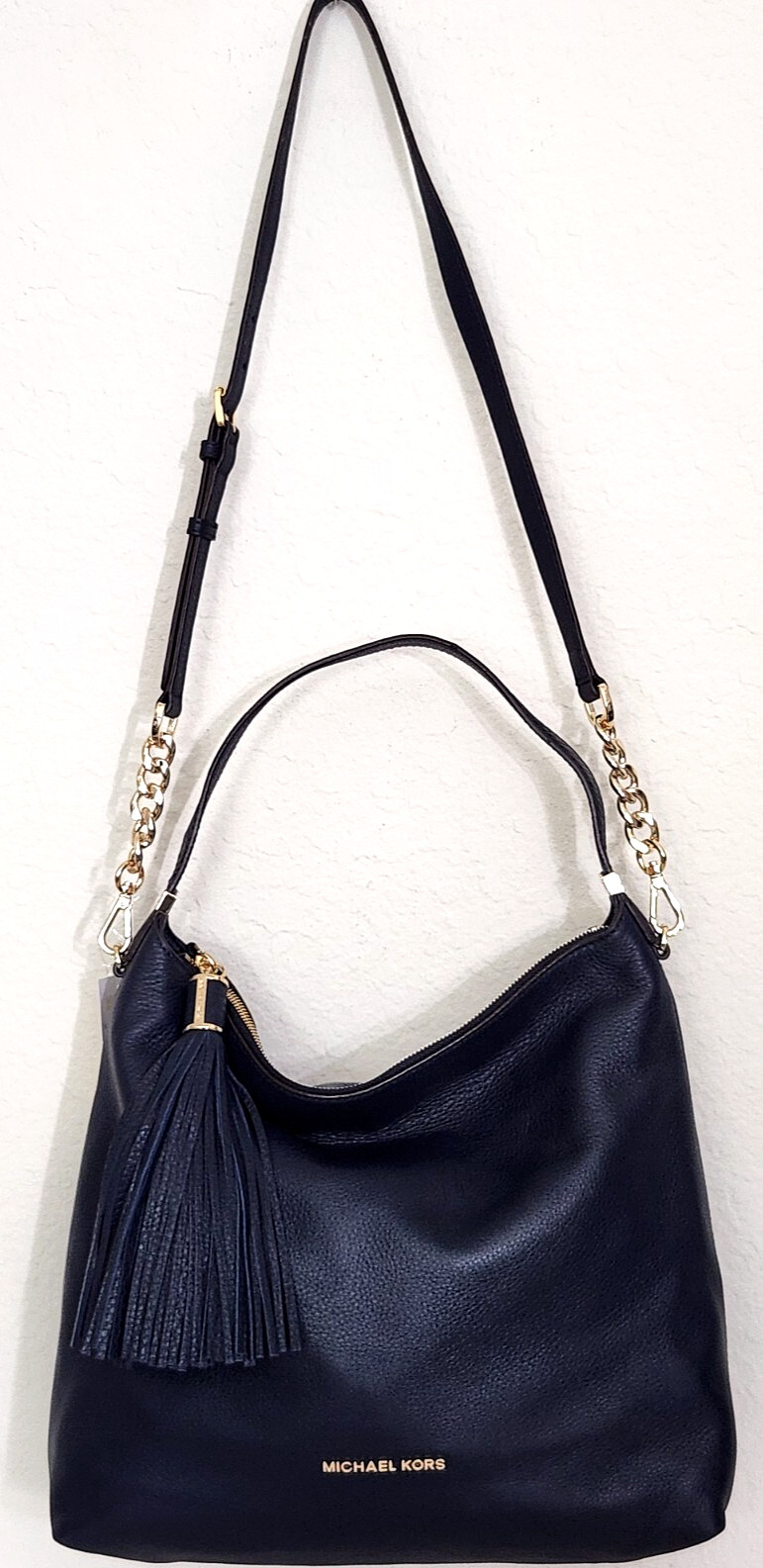 🌞MICHAEL KORS WESTON MIDNIGHT BLUE GOLD LEATHER LARGE TOP ZIP SHOULDER BAG🌺NWT