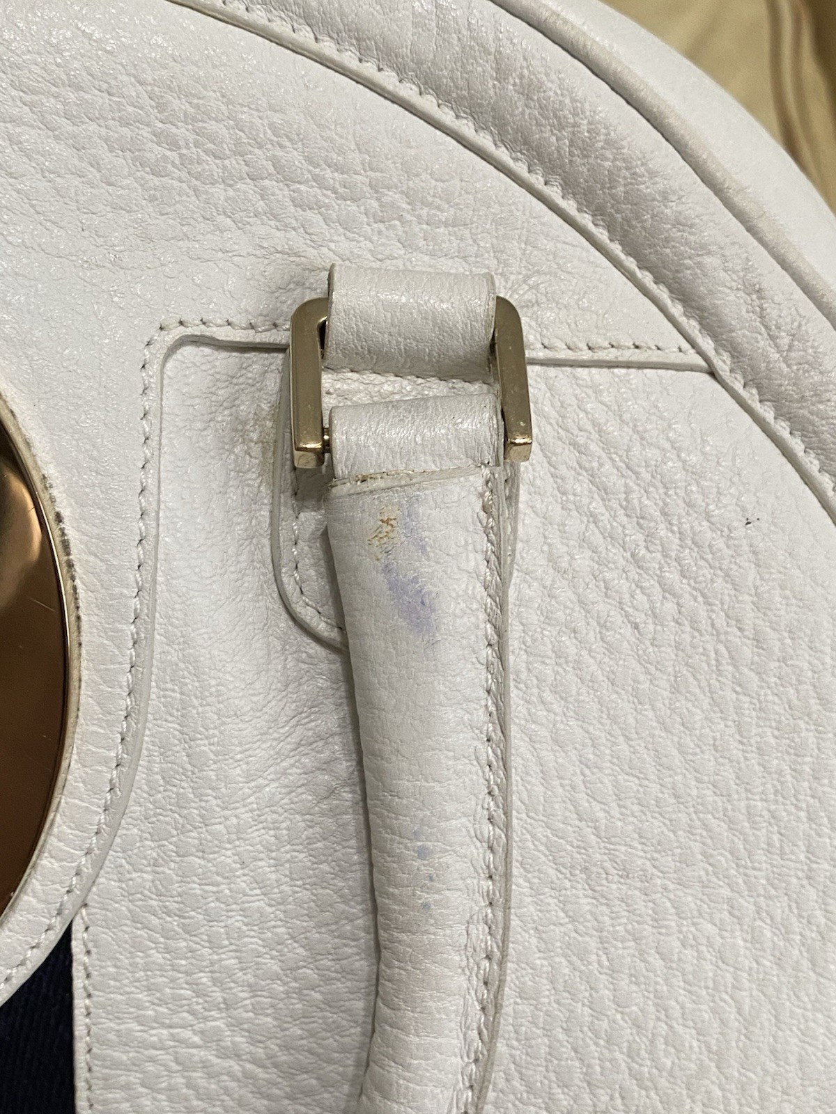 RARE Gucci XL Blondie Travel Bag Dome Satchel Web Stripe Pebble Leather