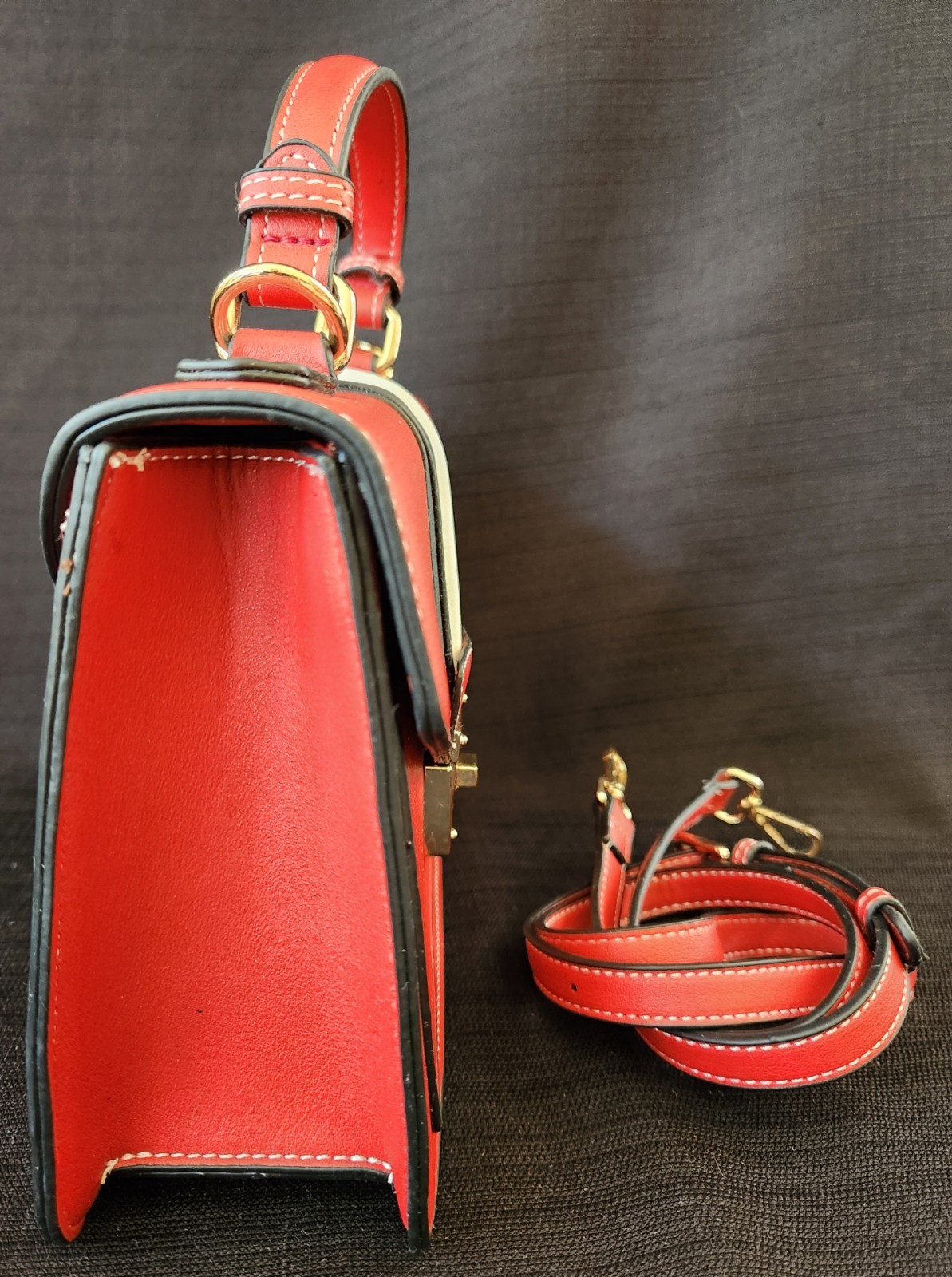 Scarleton Women’s Satchel Handbag Red White Black Flap Crossbody Bag Adj Strap