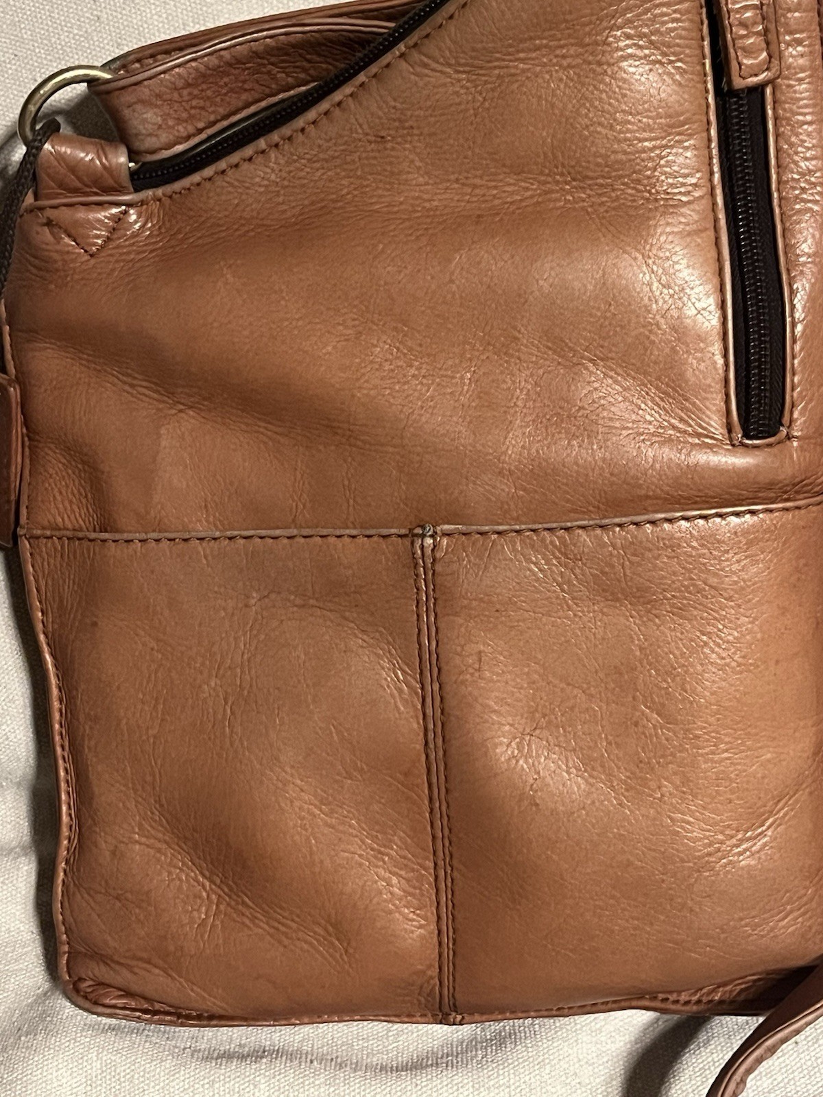 Fossil Latico Caramel Tan Leather Crossbody Bag with Logo Charm