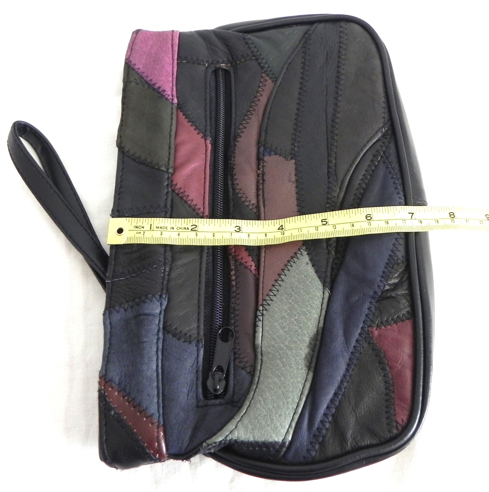 Leather Patching Wristlet Multi-Color Zip Top 10.5″x6″x1.75″