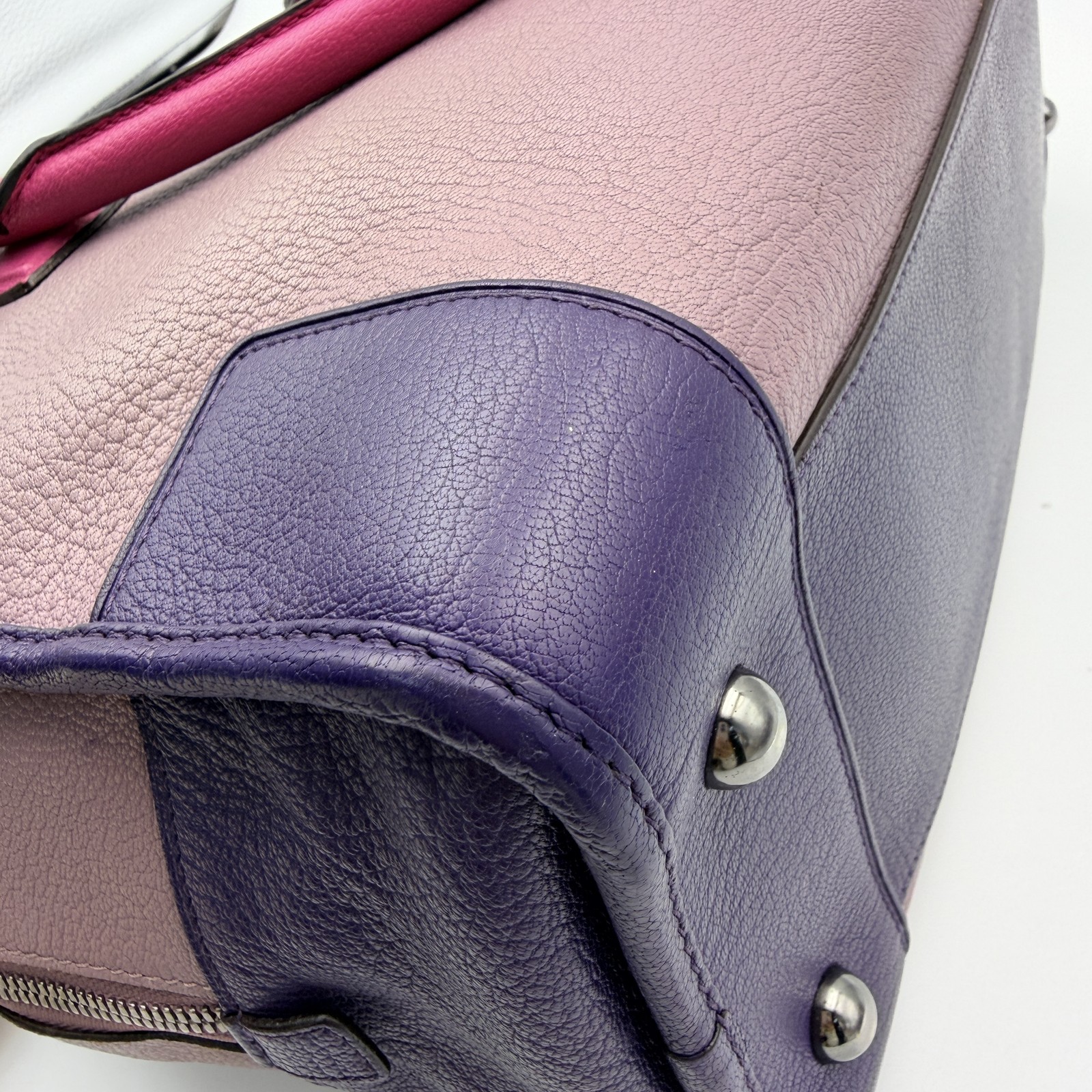 Auth LOEWE Anagram Amazona Boston Hand Bag Purple Color-block Top Handle Bag USA