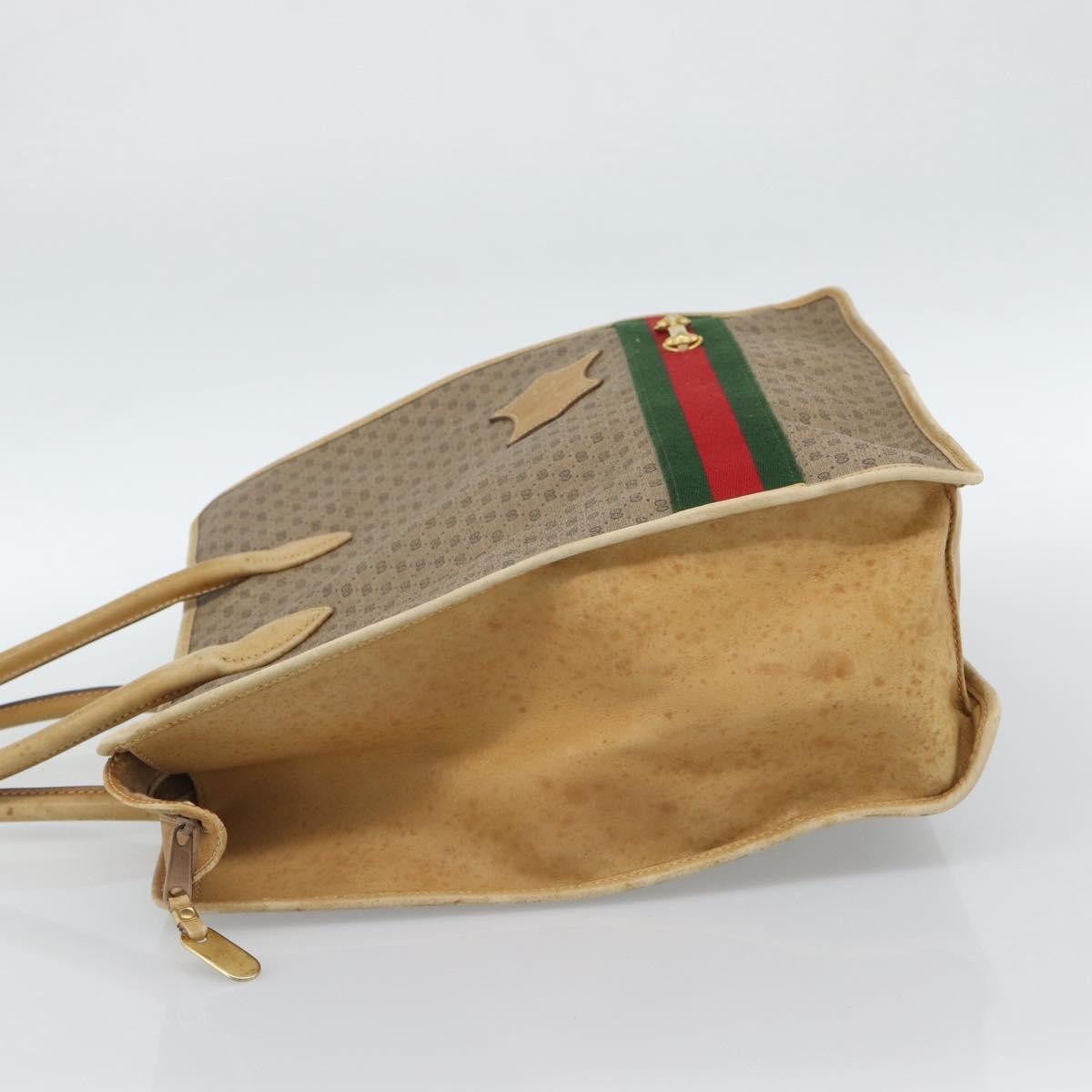 GUCCI Micro GG Supreme WebSherry Line Horsebit Bag PVC Beige Auth ti3965
