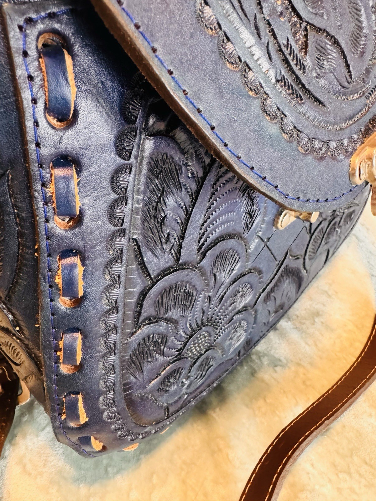 Royal Blue Leather Saddle Bag Handmade Genuine Leather