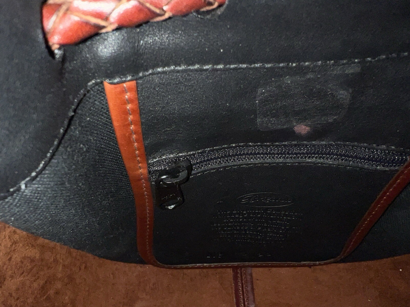 BRIGHTON Leather Drawstring Bag – Black With Brown Trim – NEW!
