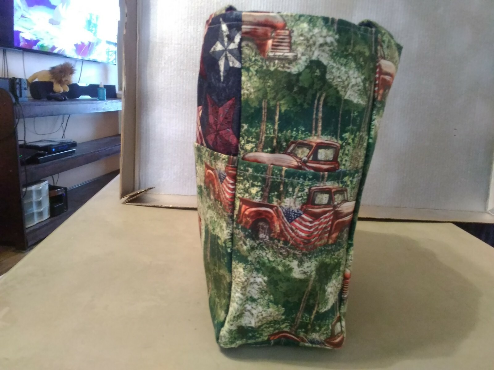 Americana Pickup Truck Field Country Flag Star Purse/Project Bag Handmade 12×12