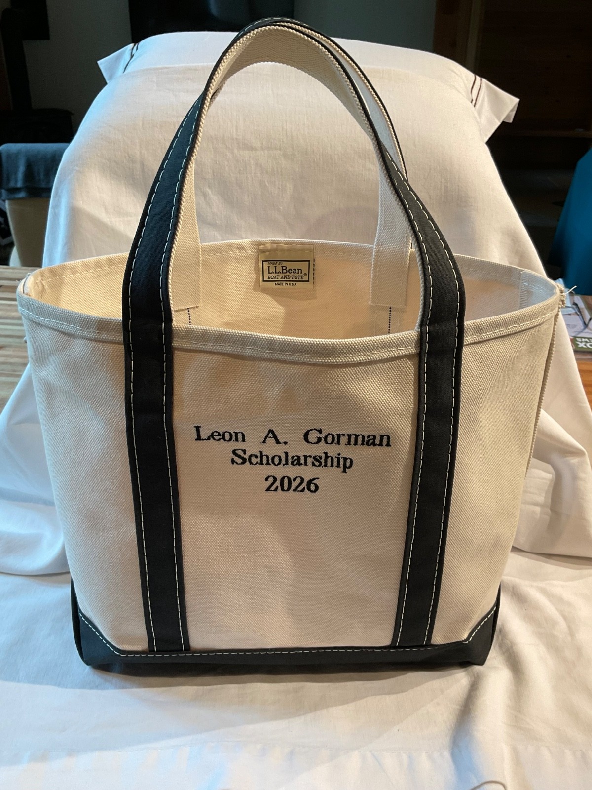 L.L. Bean Boat and Tote Bag Medium Open Top USA Heavy Canvas Embroidery Clean