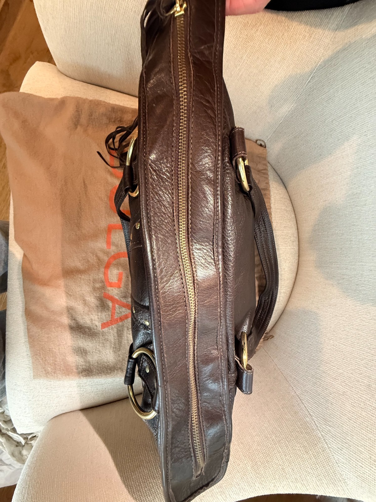 BULGA Dark Brown Studded Leather Shoulder Bag (With Dust Bag)