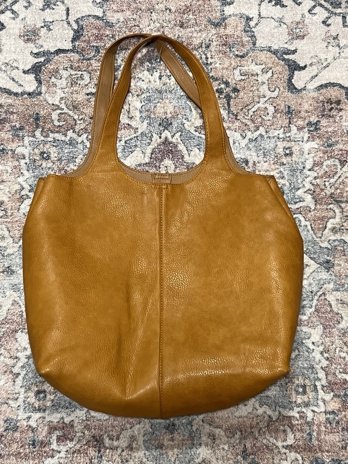Madison West Brown Geometric Tote Bag Gold Hardware Snap, Double Handles