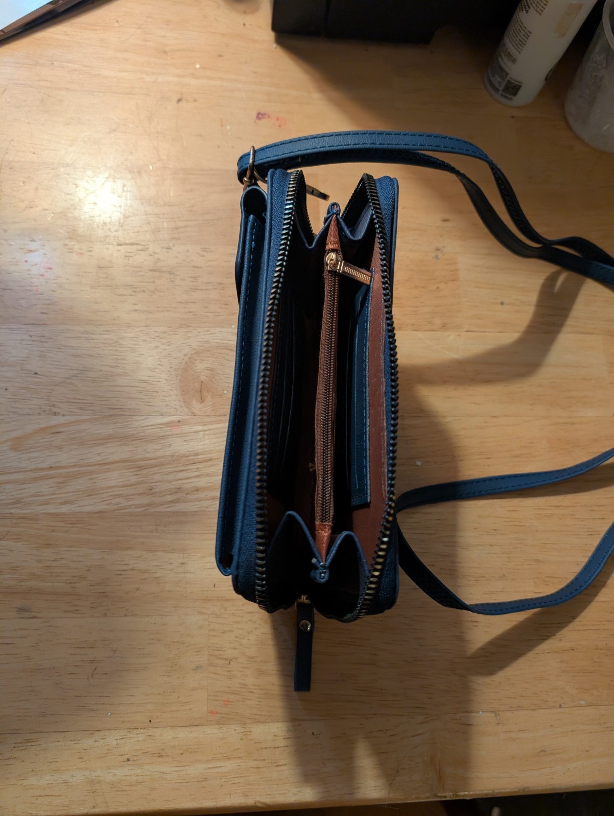 Forever Lovely Navy Blue Crossbody Bag with Gold Zipper Accents for Women