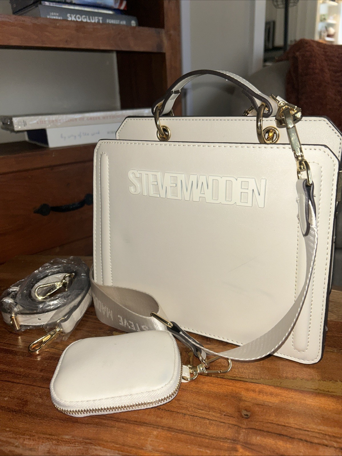Steve Madden Evelyn Bag Crossbody Shoulder Strap & Airpod Case Clay Beige
