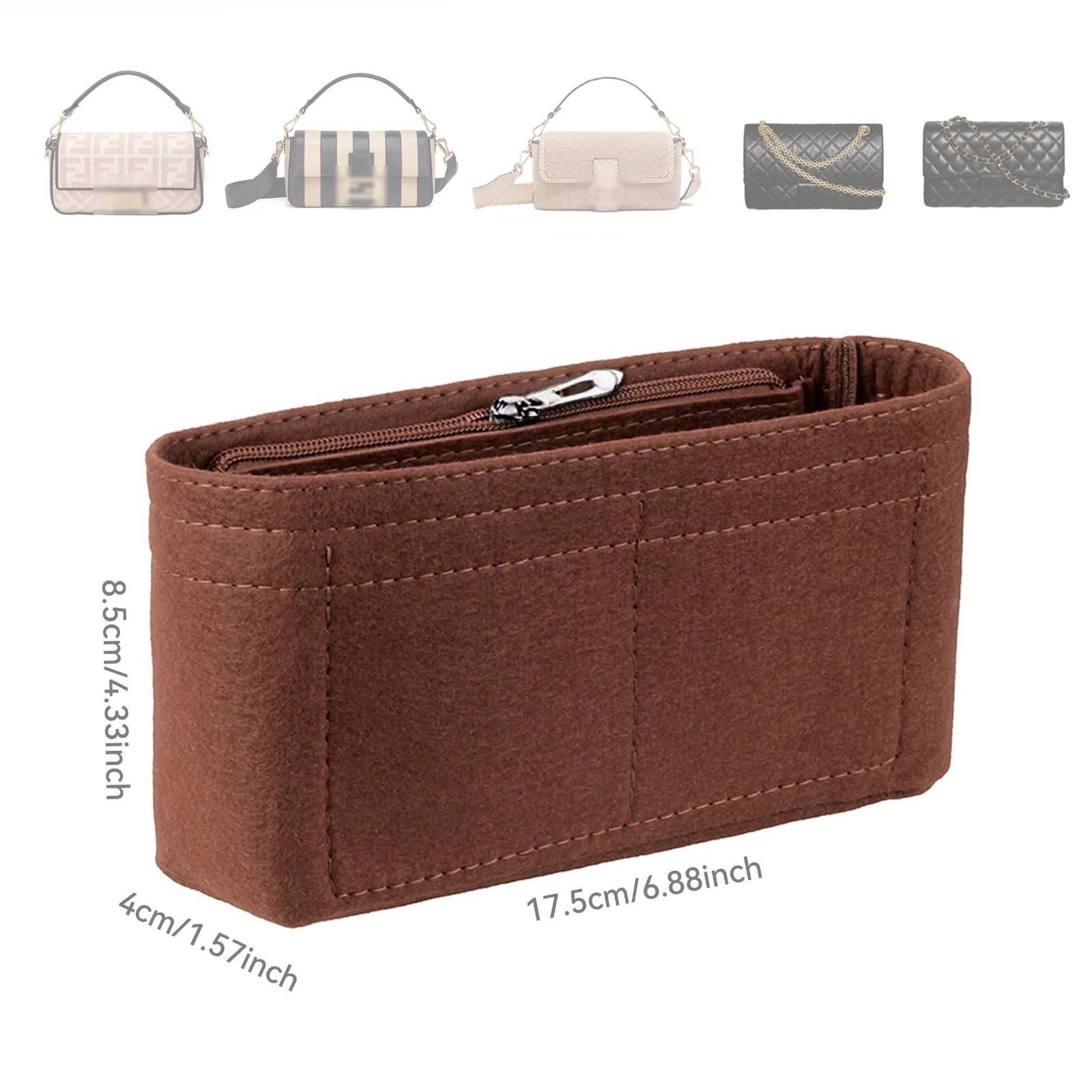 Felt Bag Organizer Insert with Zipper Multi Pocket Purse Liner Handbag Organizer
