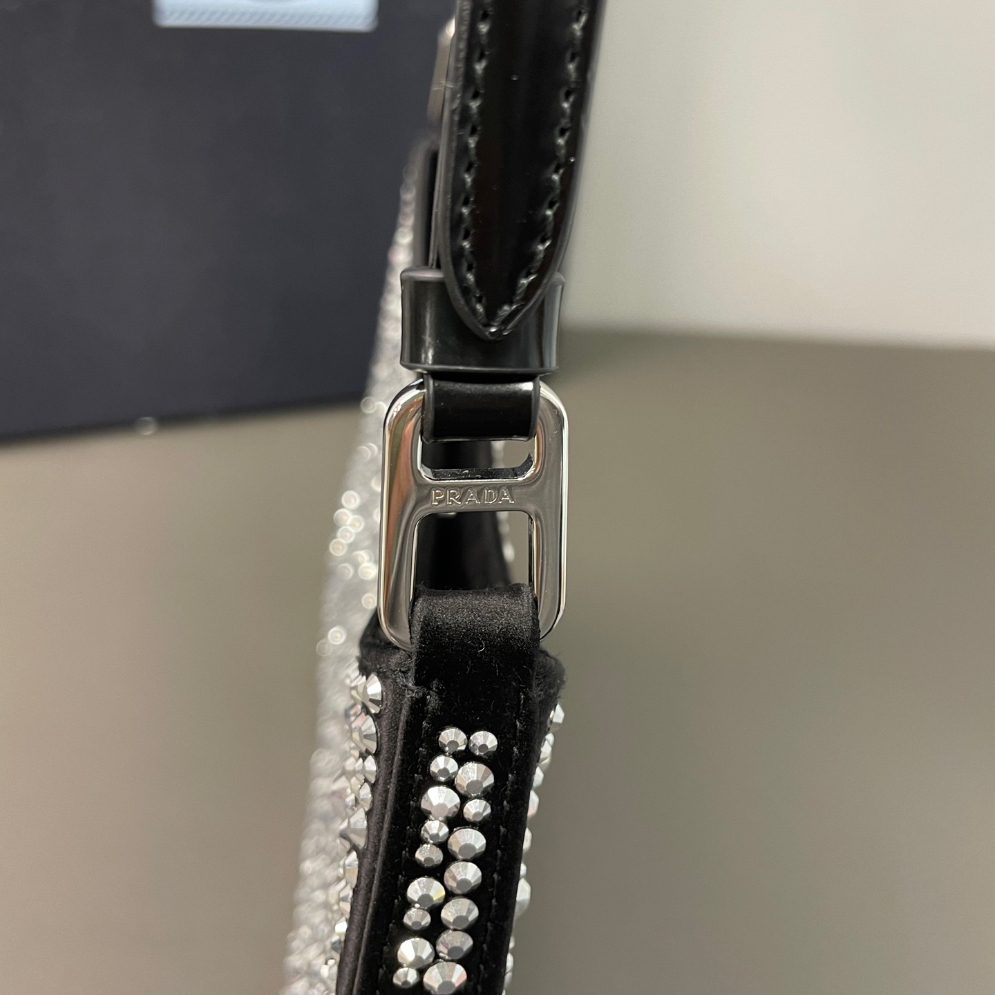 Prada Pre-Owned Authentic Underarm Bag Black Crystal Free Tracked Shipping