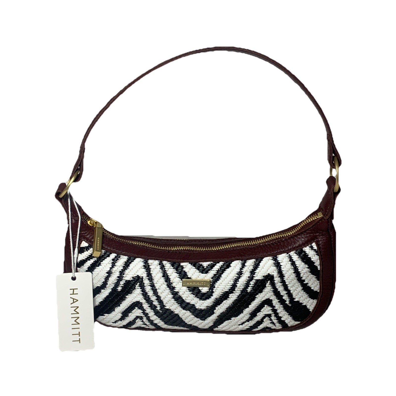 Hammitt Becker Zebra Print Bag Small Studded Brushed Gold Hardwood Dust Bag NWT