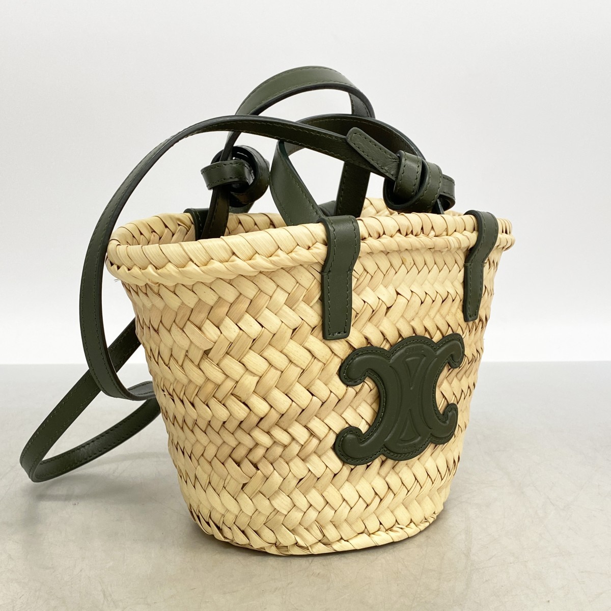 Auth [6fb3159] CELINE Handbag Triomphe Panniers Raffia Beige 2 way bag [Pre-…