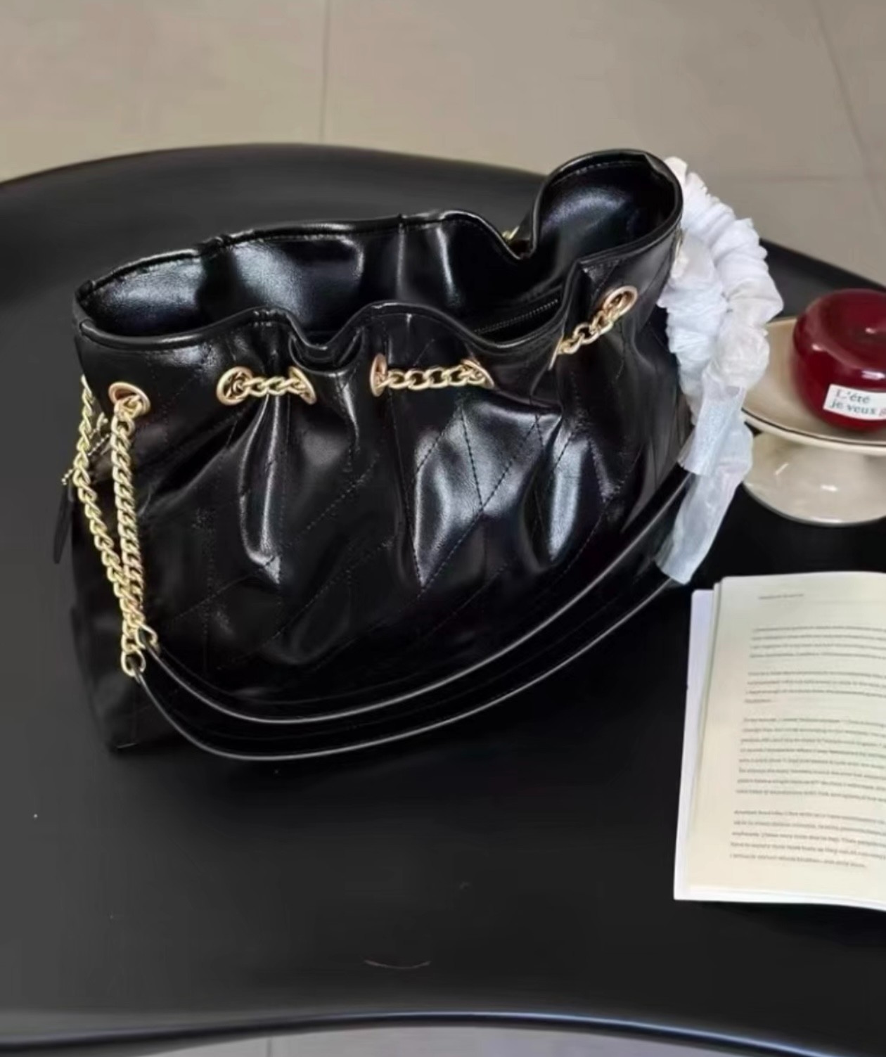 COACH CDR00 Evelyn Shoulder Bag Quilting Smooth Leather Black Gold NWT