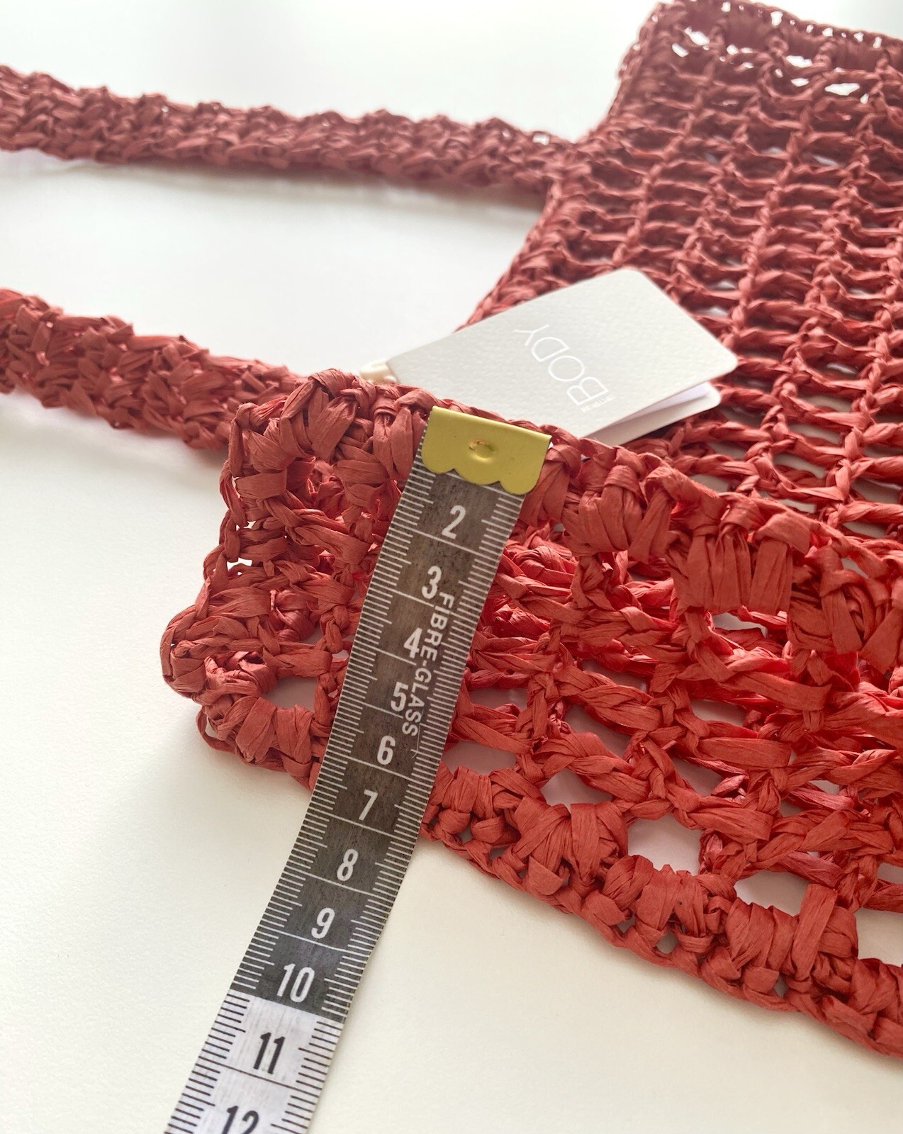 COTTON ON BODY Open Weave Paper Straw Crochet Tote Bag Color Lobster Red