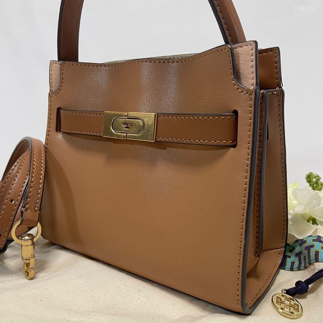 Tory Burch Lee Radziwill Petite Double Bag Camel Leather Handbag with Dust Bag