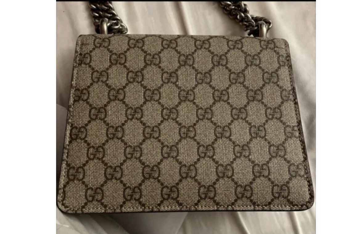 Gucci GG Pattern Flap Shoulder Bag Beige/Red w/ Silver Chain Strap