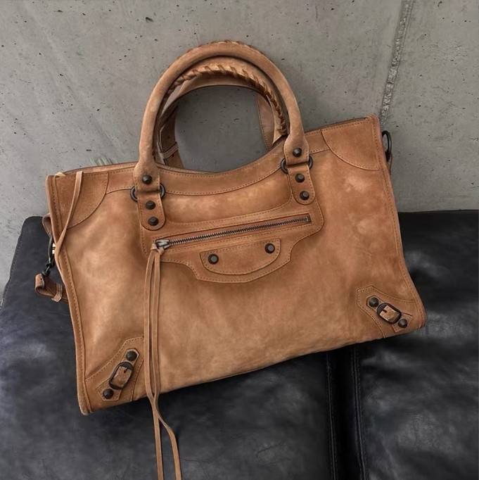 Women Street Suede Rivet Motorcycle Tote Bag Large Capacity One-Shoulder Handbag