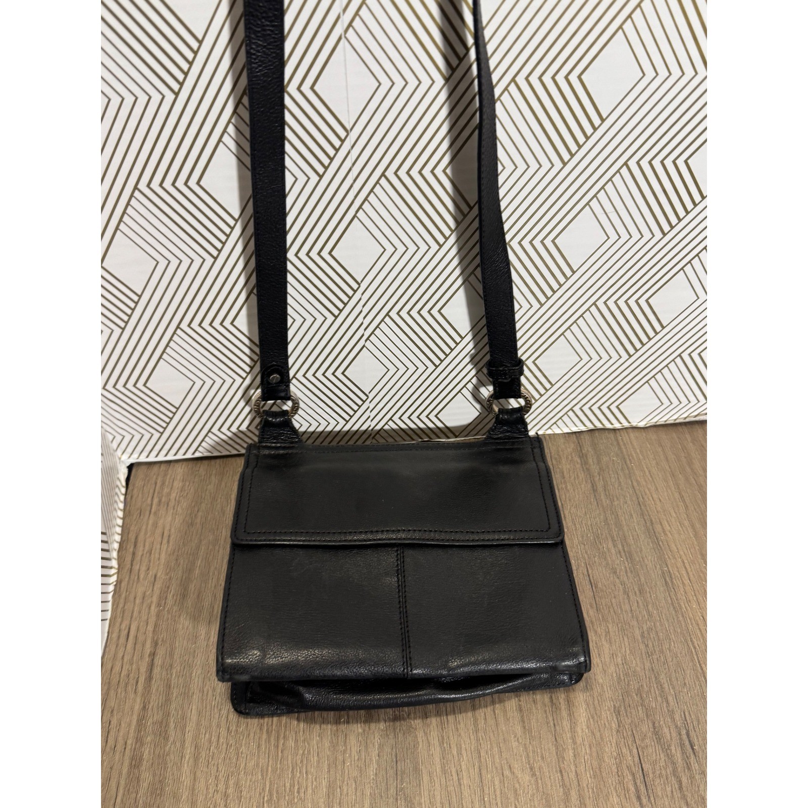 Brighton Contemporary City Black Leather Crossbody Bag Ornate Silver Medallion