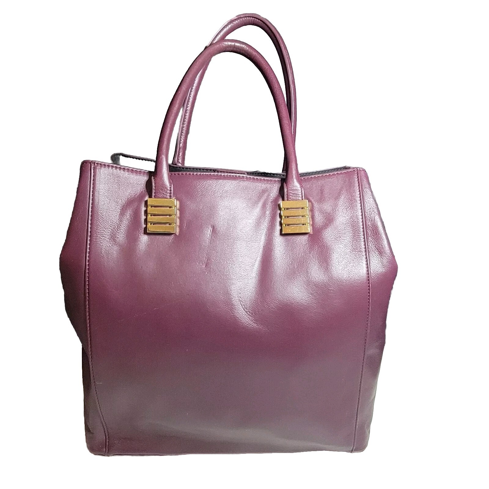 Claudi Ciuti Plum Purple Leather STELLA Large Shoulder Tote Bag Gold Accents