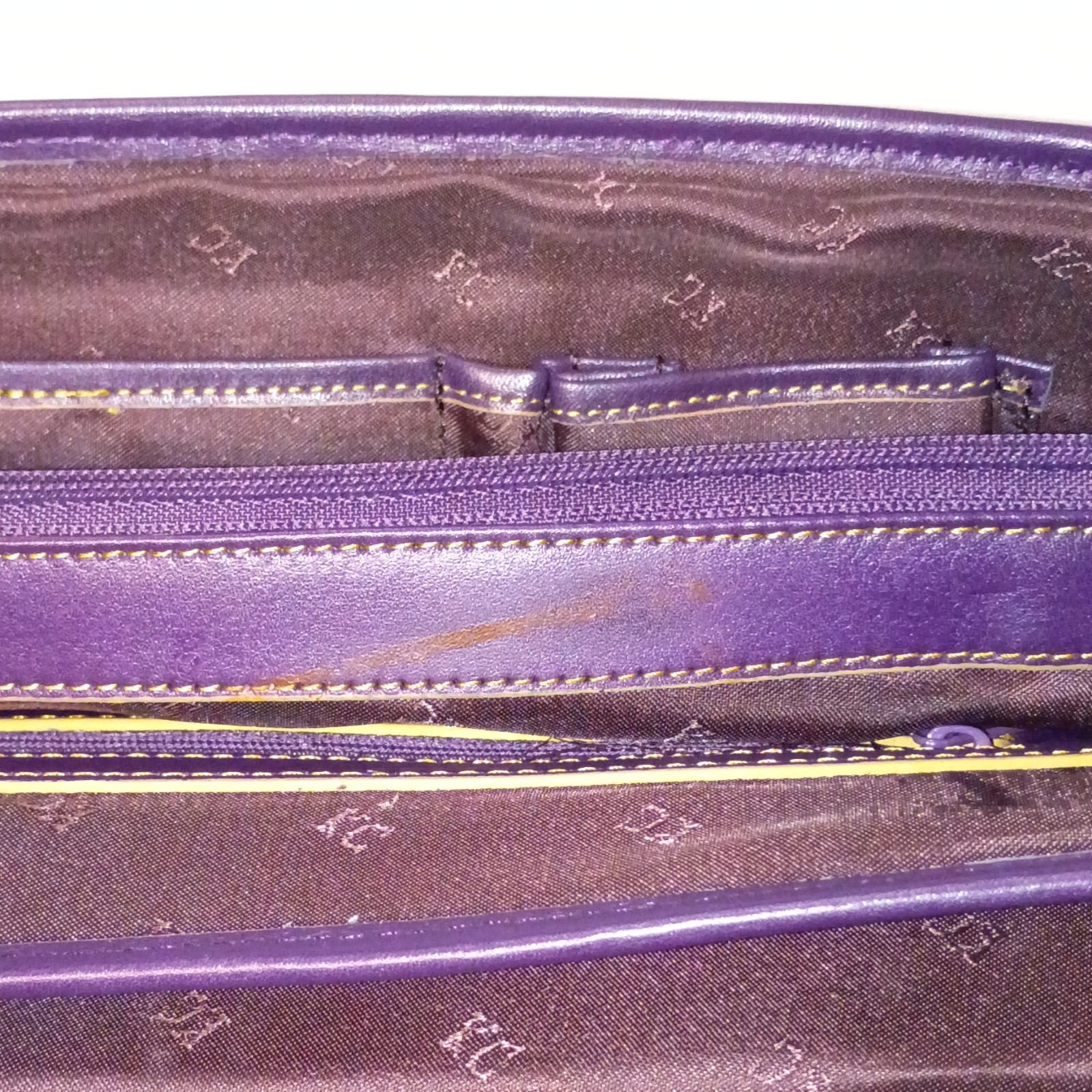 Kenneth Cole Plum Logo Satchel Top Handle Buckle Zip Silver Hardware Pockets