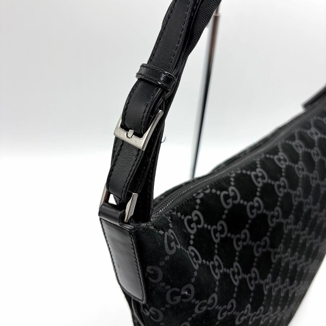 gucci GG Pattern Suede One Shoulder Bag Black
