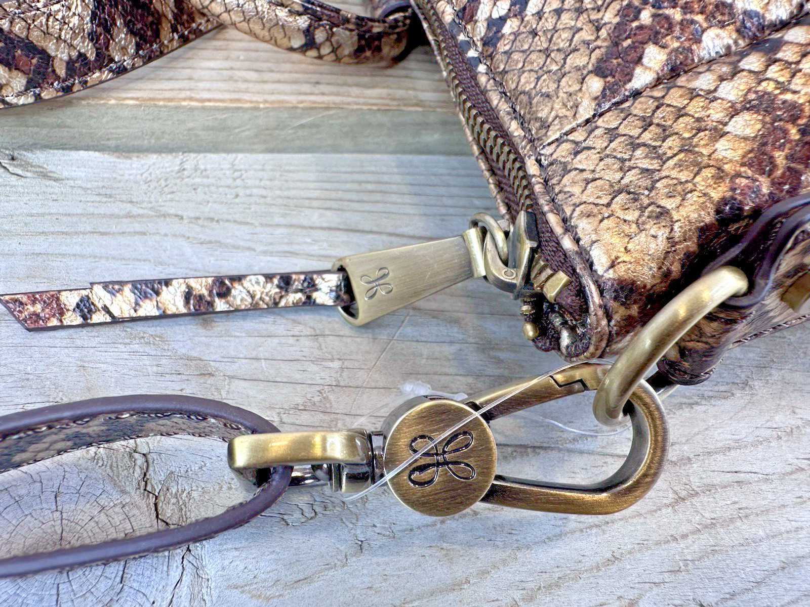 HOBO INTERNATIONAL Sheila Medium Satchel Crossbody Metallic Golden Snake Leather