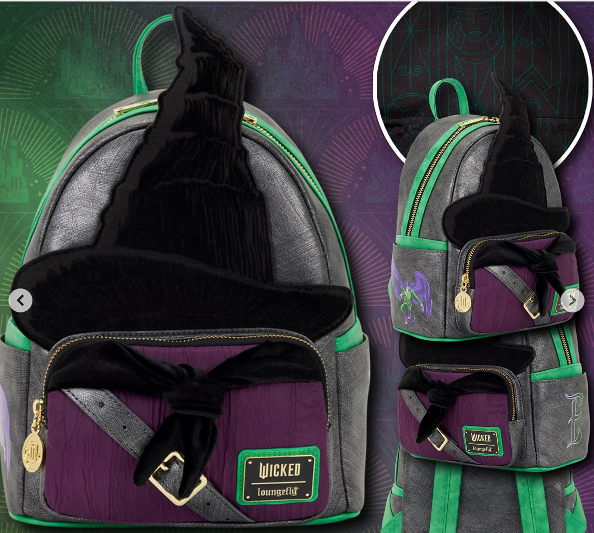 EXCLUSIVE Loungefly Wicked For Good Elphaba Cosplay Hat Broom Backpack Bag – NWT