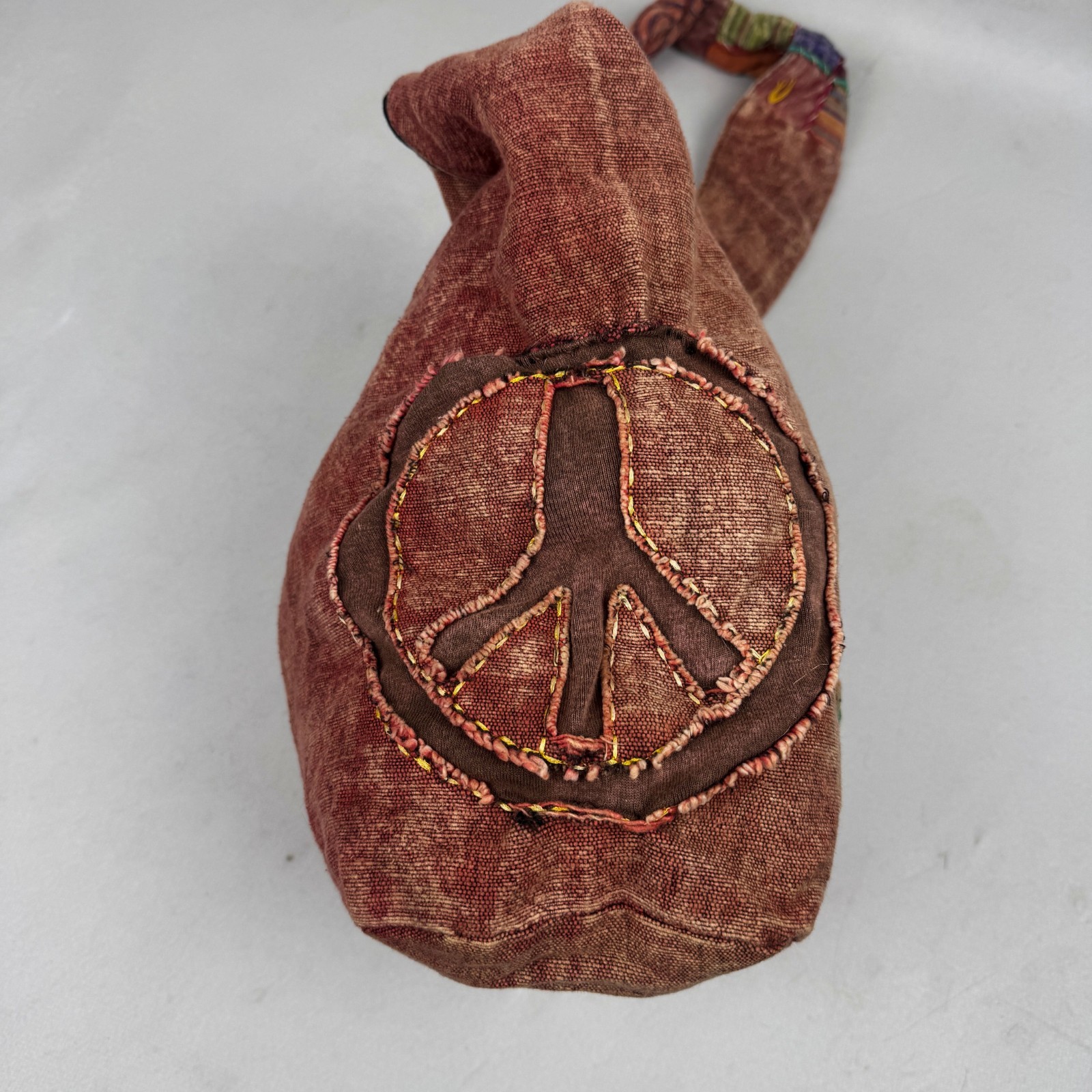 Vintage Hippie Peace Sign Patchwork Shoulder Bag Boho Festival Grunge Y2K