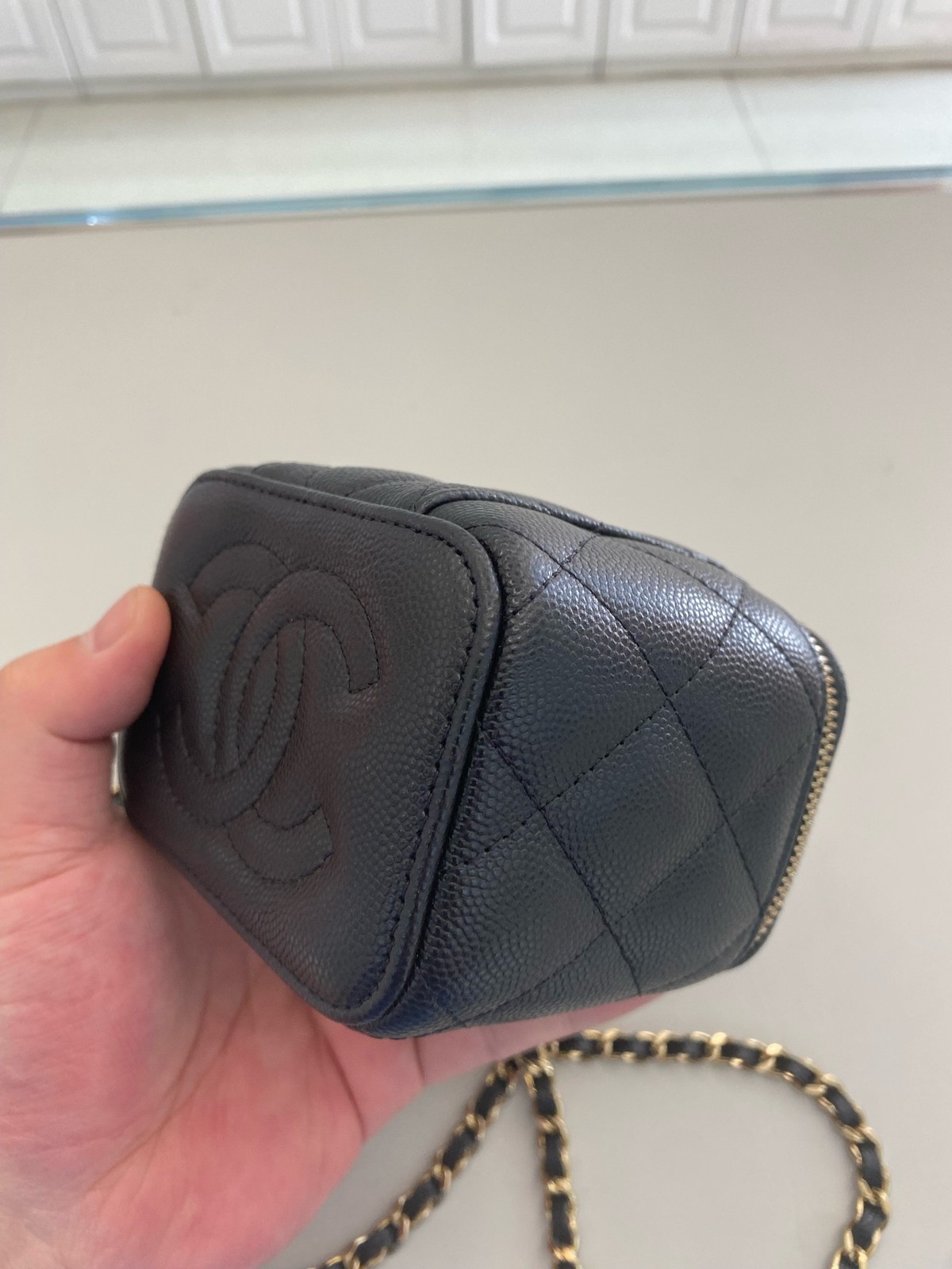 Chanel 23C Vanity Case w/mirror Black Caviar Leather Gold HW Chain [Duties Paid]