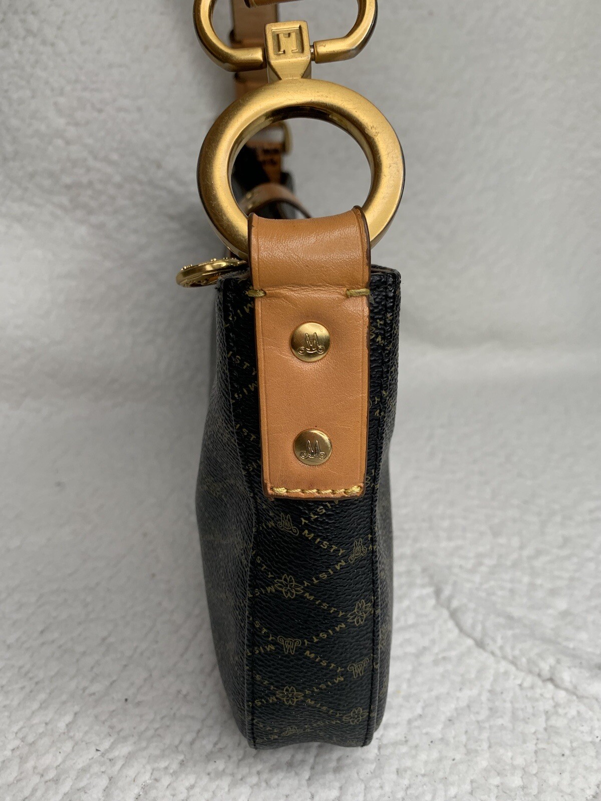 MISTY COLLECTION USA BROWN LEATHER LOGO PRINT SHOULDER BAG PURSE