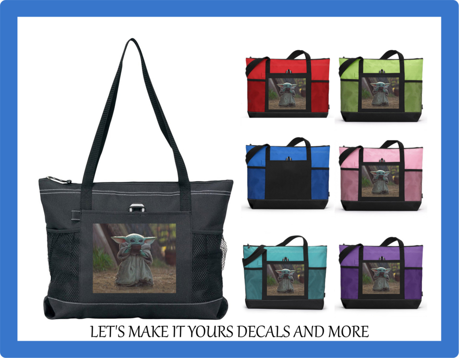 BABY YODA CUP CUSTOM TOTE PURSE SPORTS GYM SCHOOL OVERNIGHT DIAPER BAG GROGU
