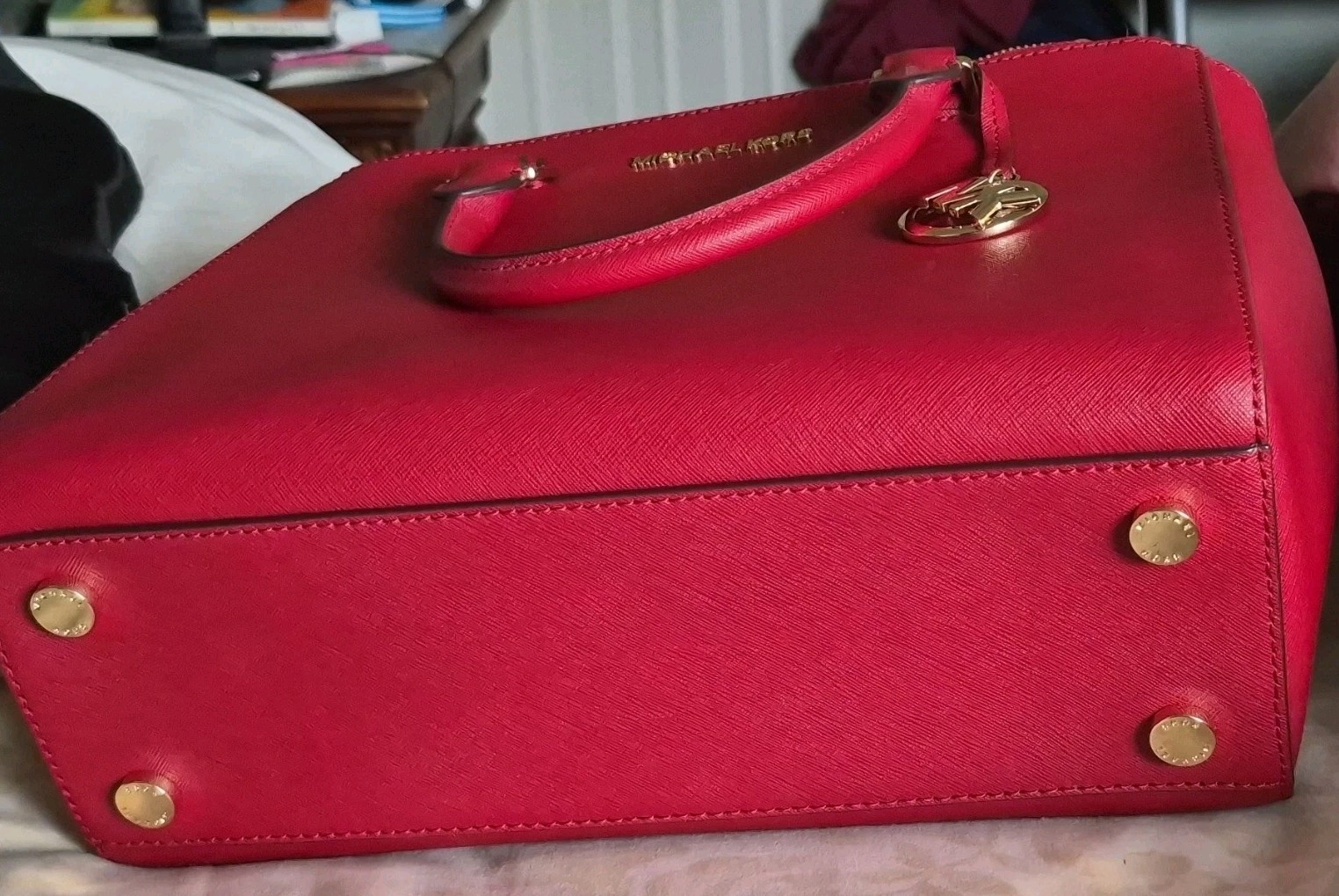 NEW Michael Kors Red Satchel Bag, 3 Compartments, Gold Hardware.