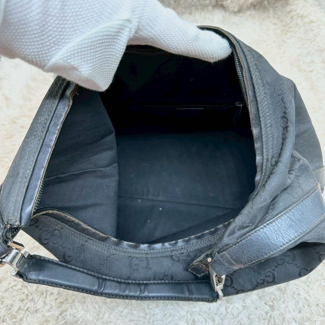 Auth Gucci One Shoulder Handbag GG Nylon Canvas Leather Black From Japan