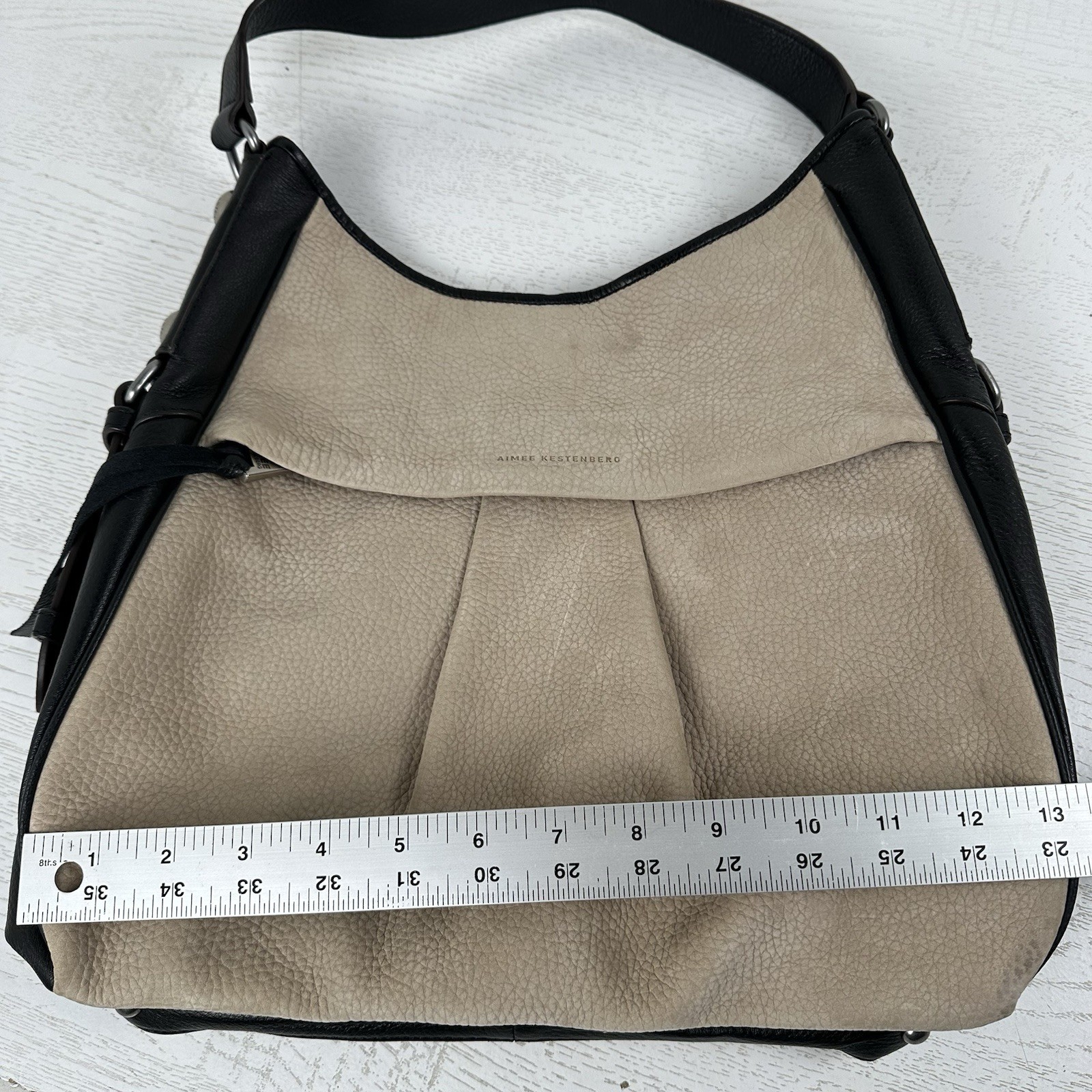 Aimee Kestenberg Oat Nubuck And Black Leather High Riser Hobo Handbag Purse