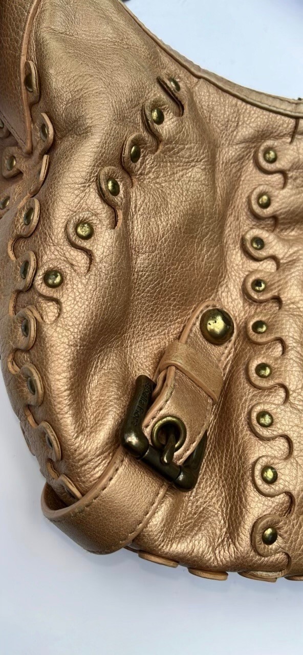Isabella Fiore Metallic Leather Studded Buckles Jane Hobo Shoulder Bag