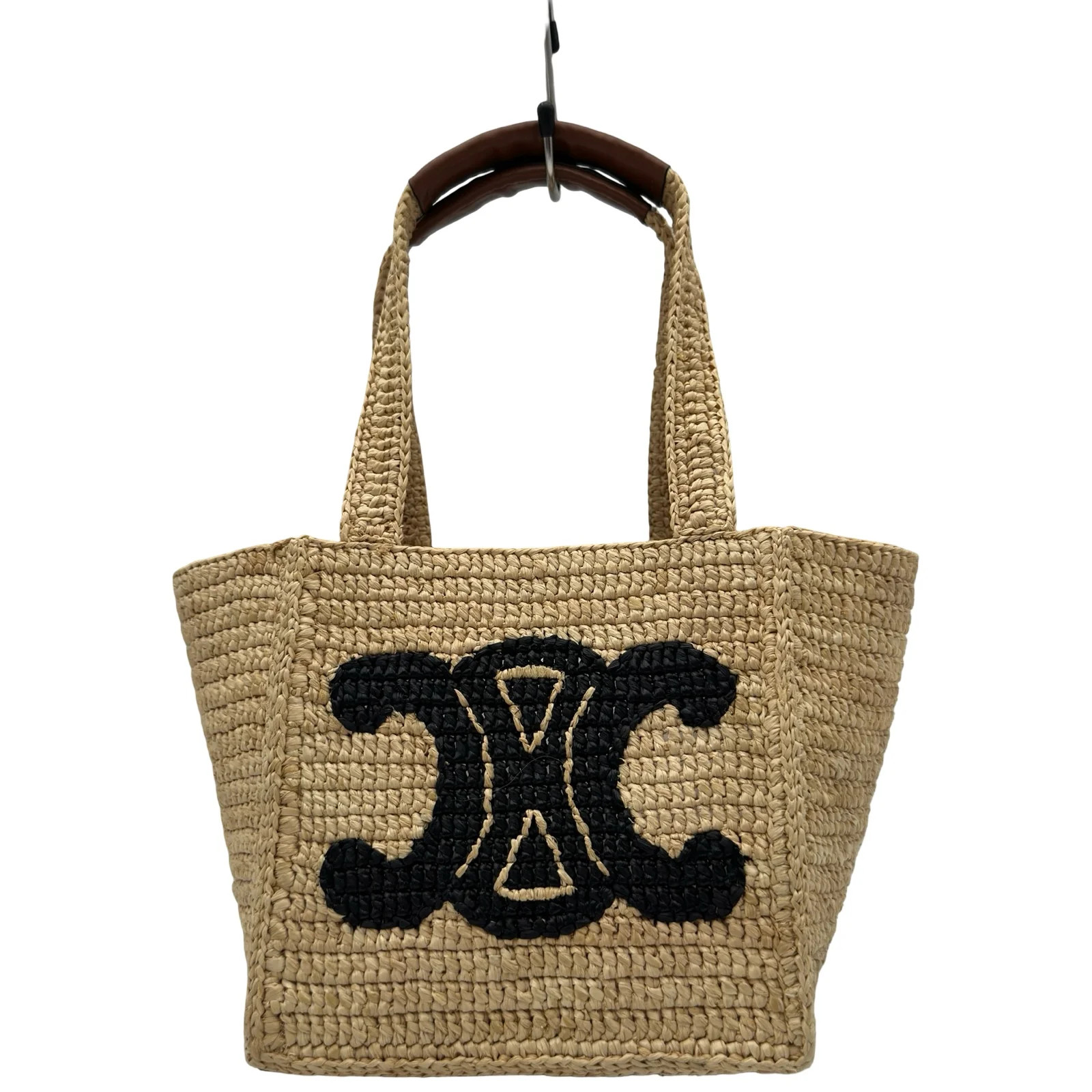 CELINE Triomphe Raffia Cube Bag Beige / Black Raffia Handbag #OKB3941