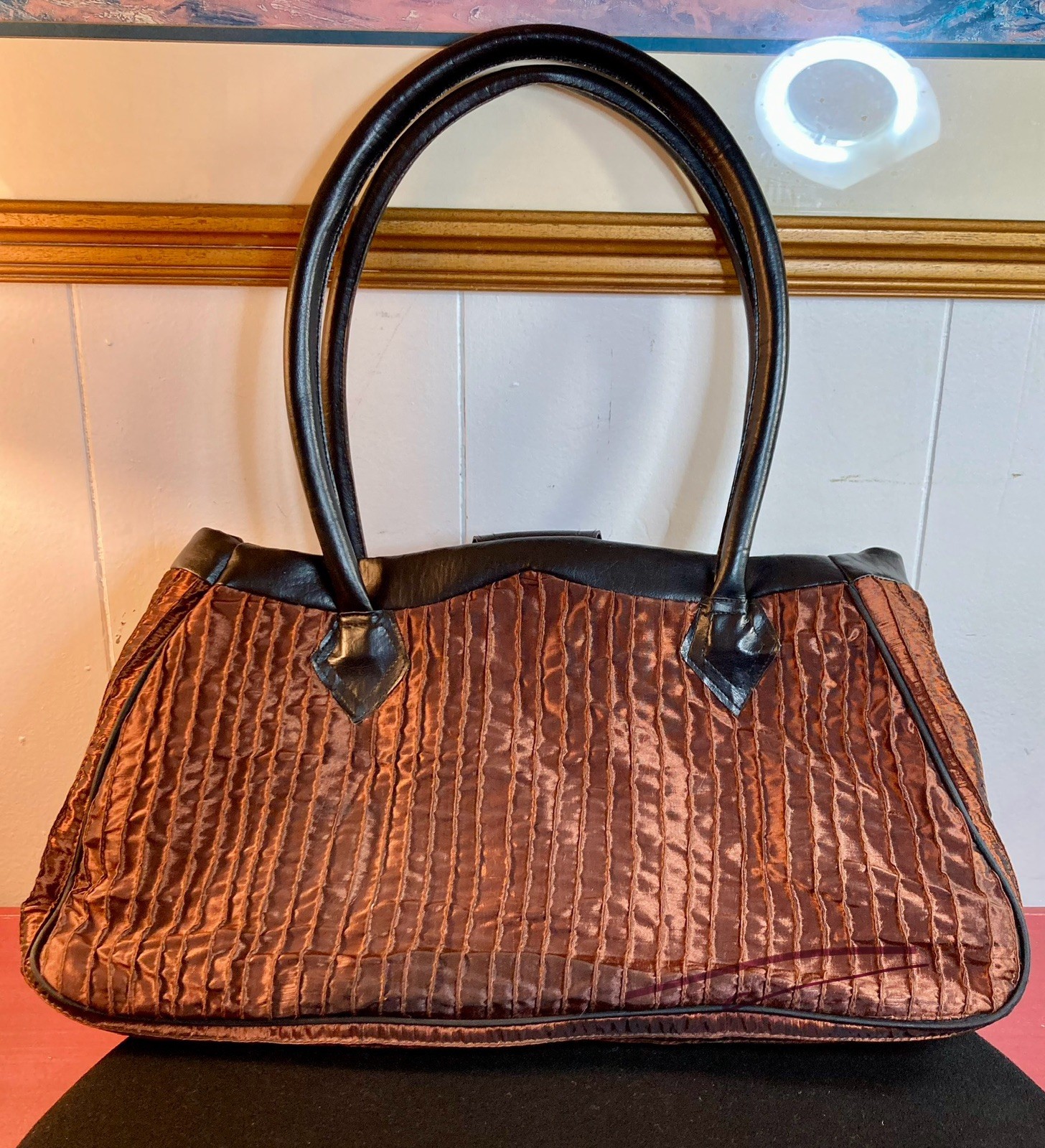Vintage Y2K Mad Bags Copper Taffeta Silk & Mother Of Pearl Flower Purse