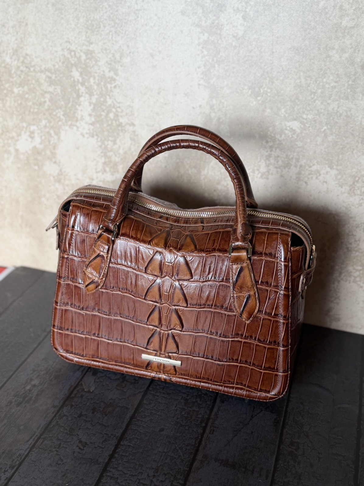 BRAHMIN Micaela Satchel Leather CHESTNUT MARANA $385