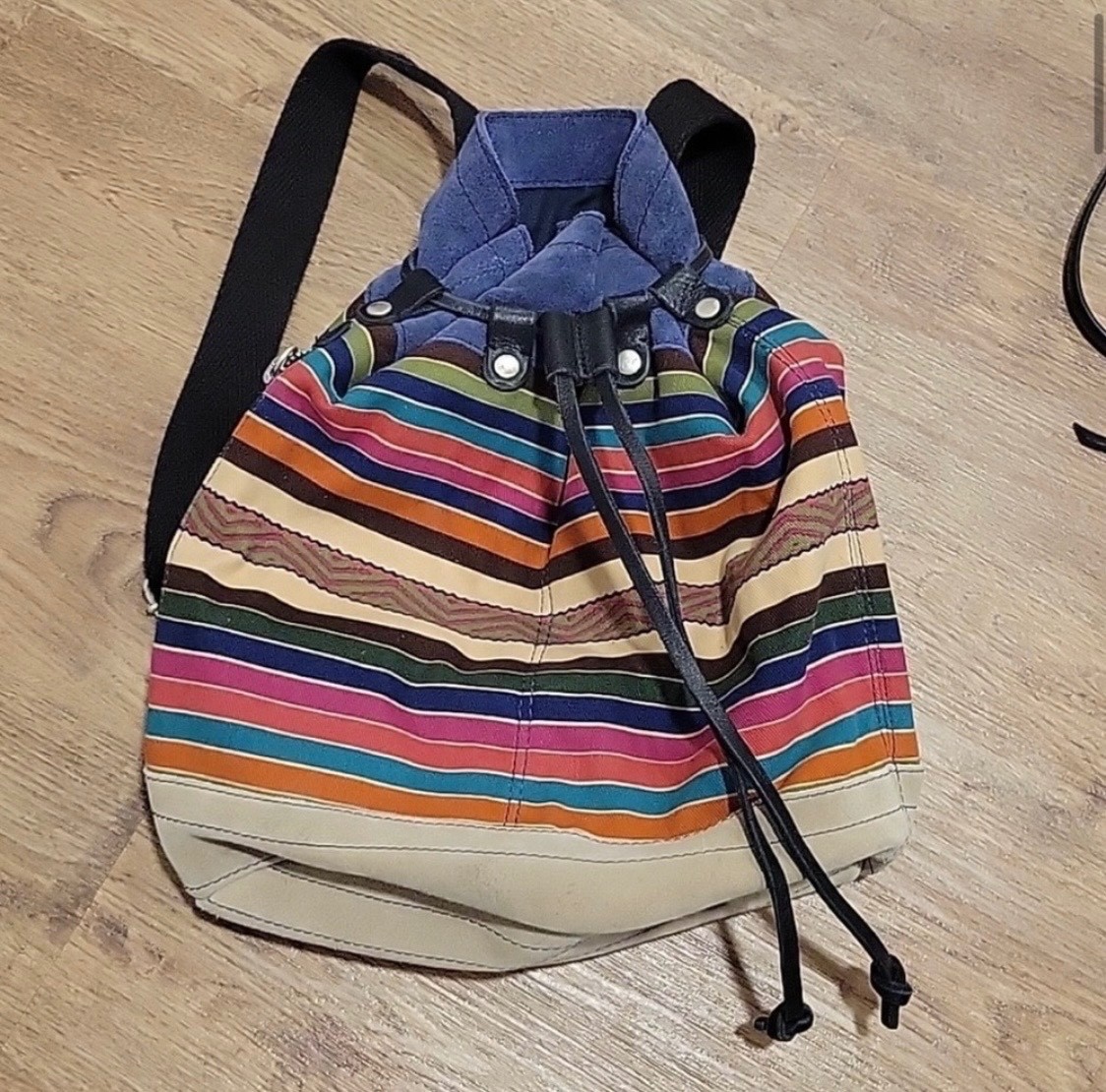 Lucky brand suede, material backpack colorful leather drawstring bag