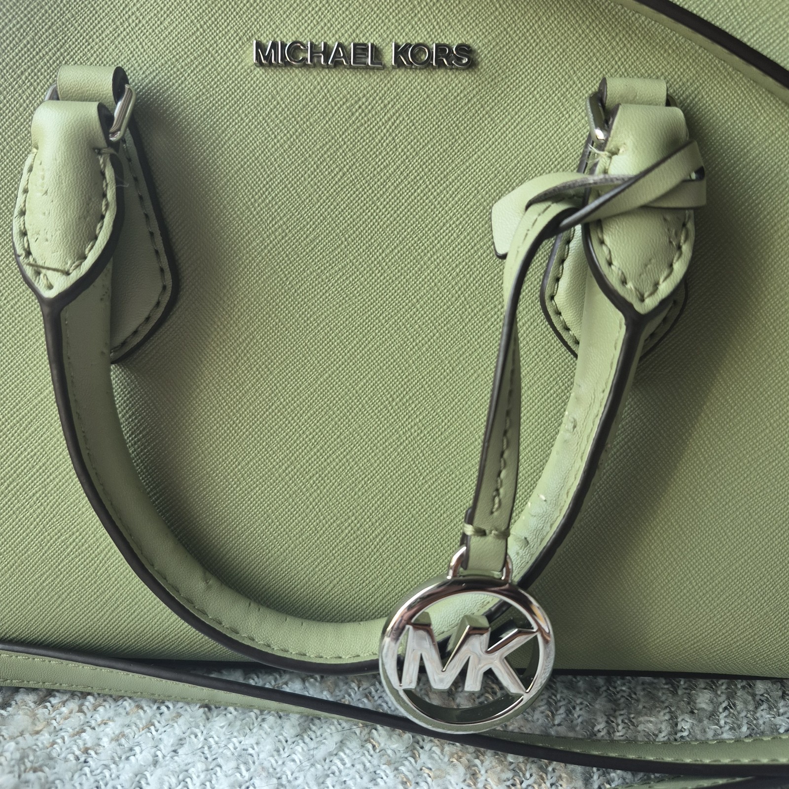 Michael Kors Sheila Small Satchel Top Handle Bag In Light Sage Green With Charm