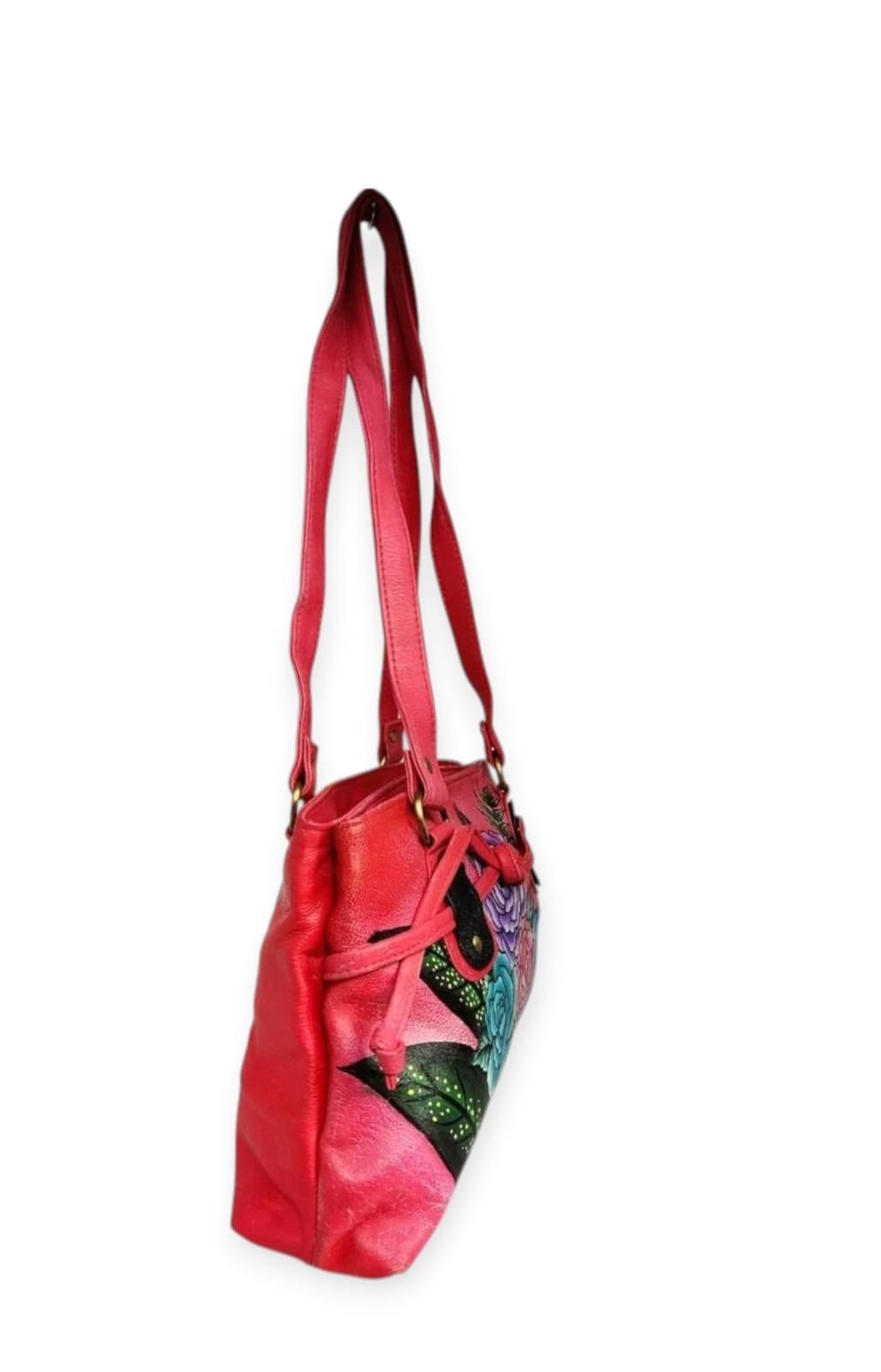 Balona Women Genuine Cow Leather Floral Rose Hand Painted Shoulder Hobo Handbag