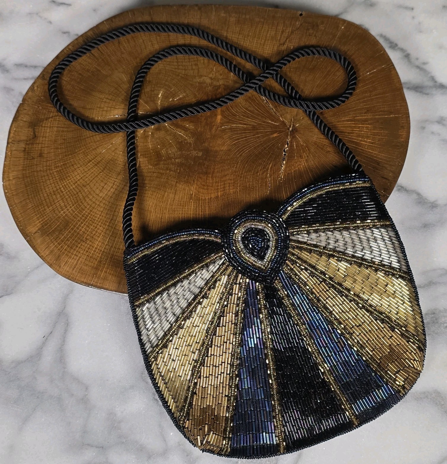 Andre Cellini Beaded Evening Shoulder Bag Black Blue Gold Silver Magnetic